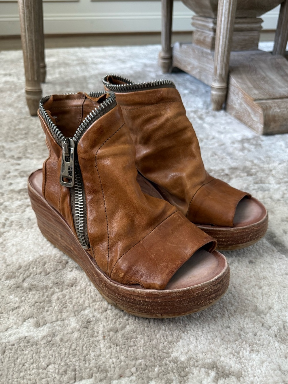 A.S.98 Naylor Tan Leather Platform Wedge Sandals - Picture 2 of 9